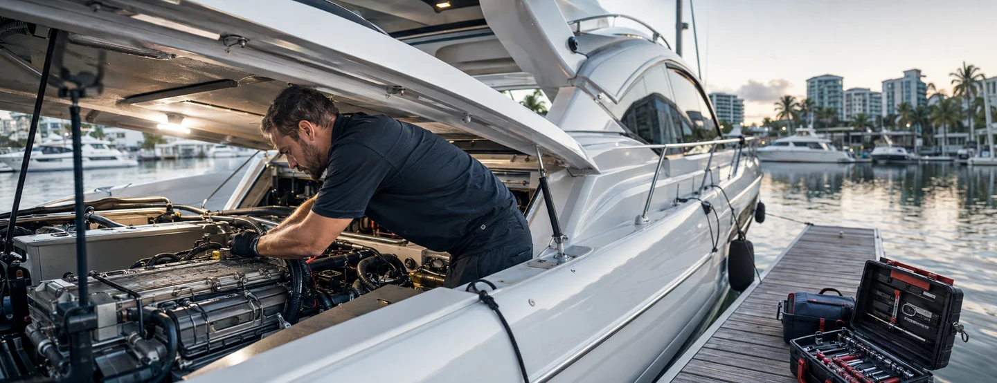 Mobile marine technician working dockside